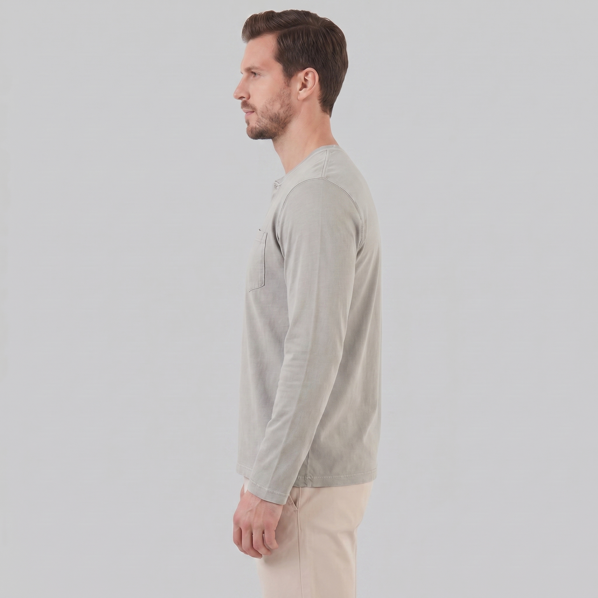 Herren Vintage Langarm Henleyhemd