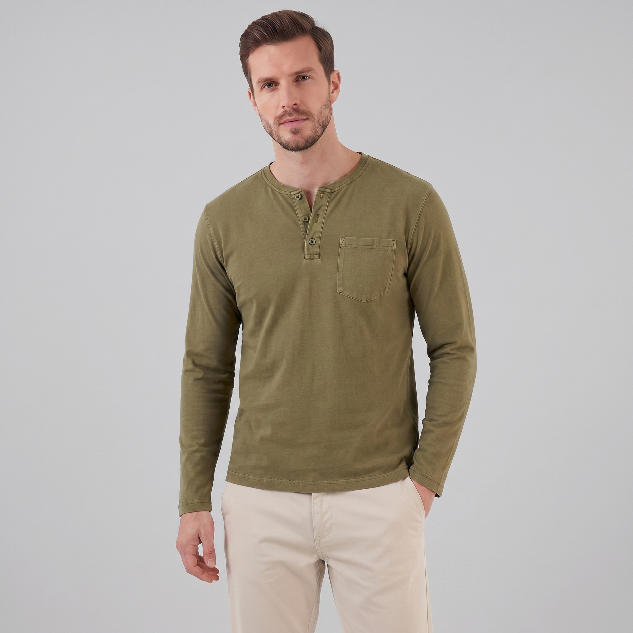 Herren Vintage Langarm Henleyhemd
