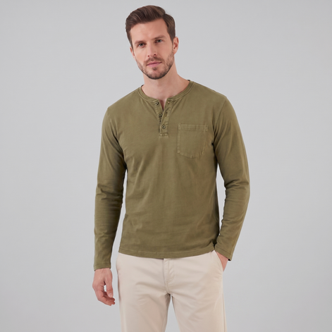 Herren Vintage Langarm Henleyhemd