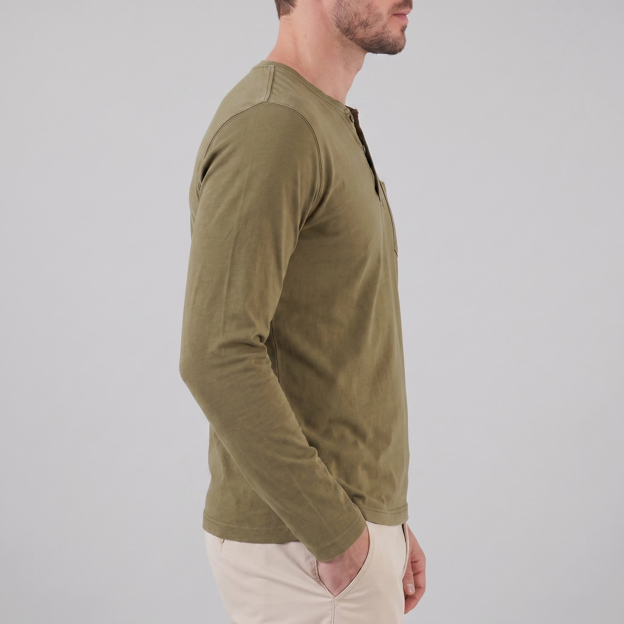 Herren Vintage Langarm Henleyhemd