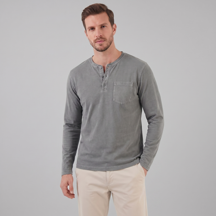Herren Vintage Langarm Henleyhemd