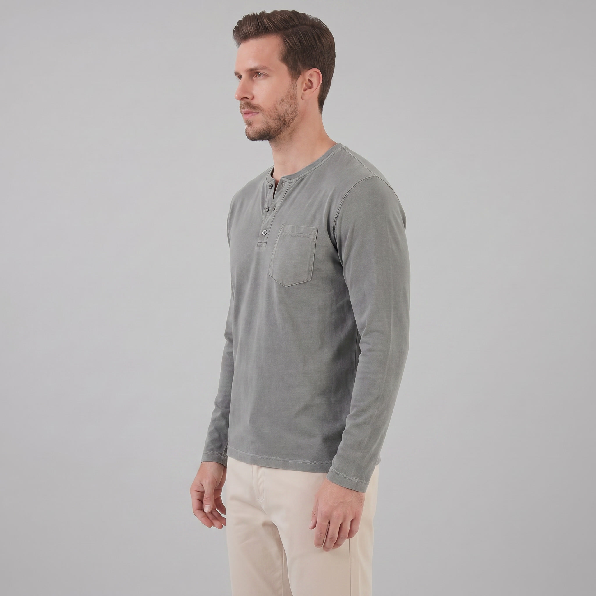 Herren Vintage Langarm Henleyhemd