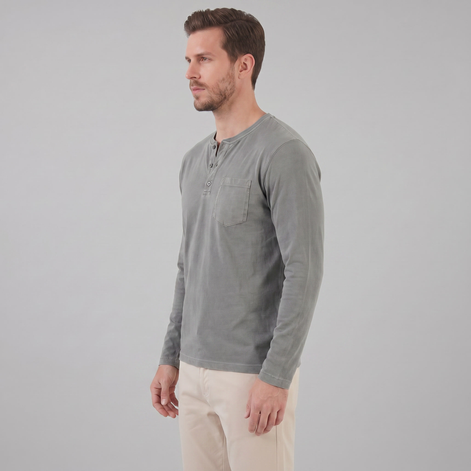 Herren Vintage Langarm Henleyhemd