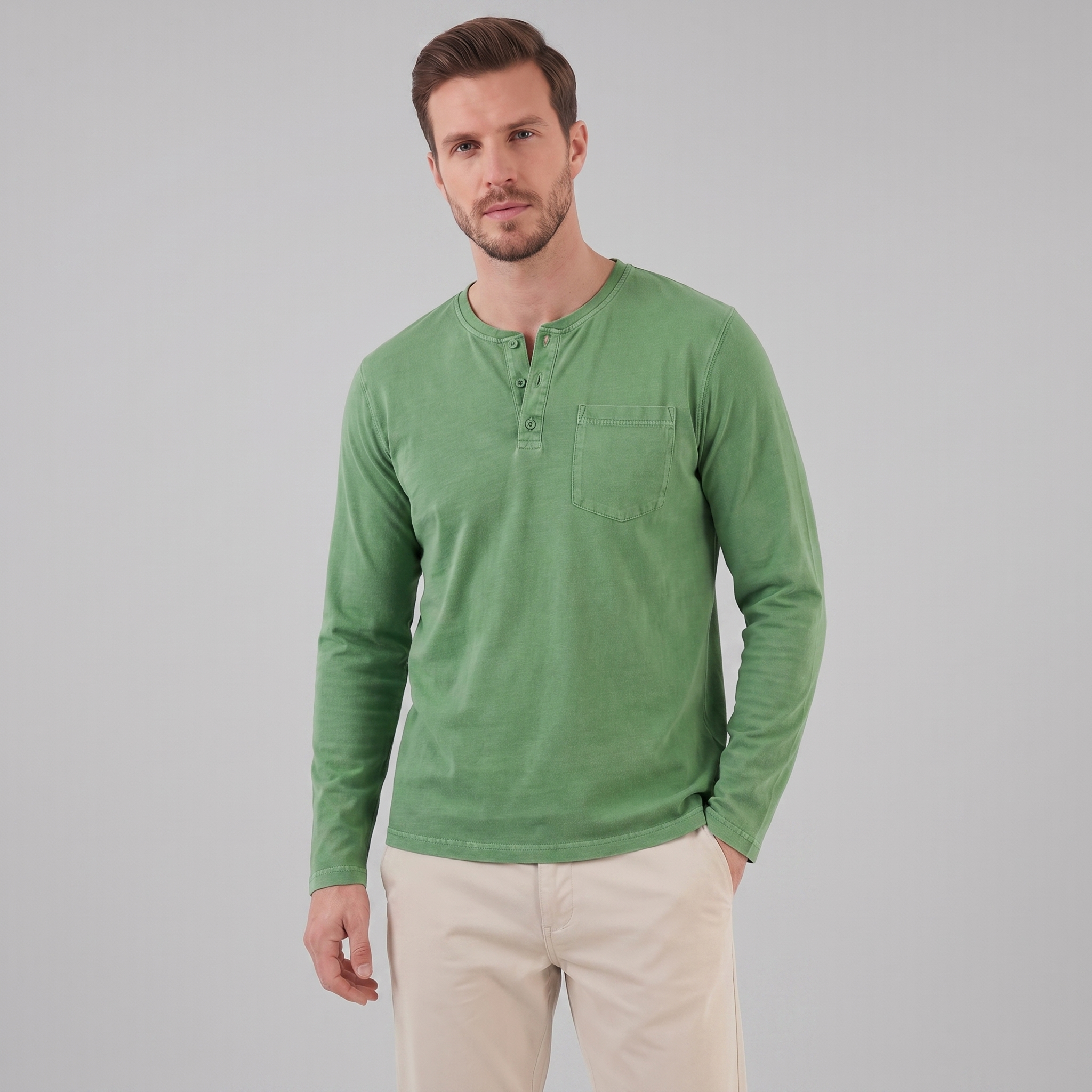 Herren Vintage Langarm Henleyhemd