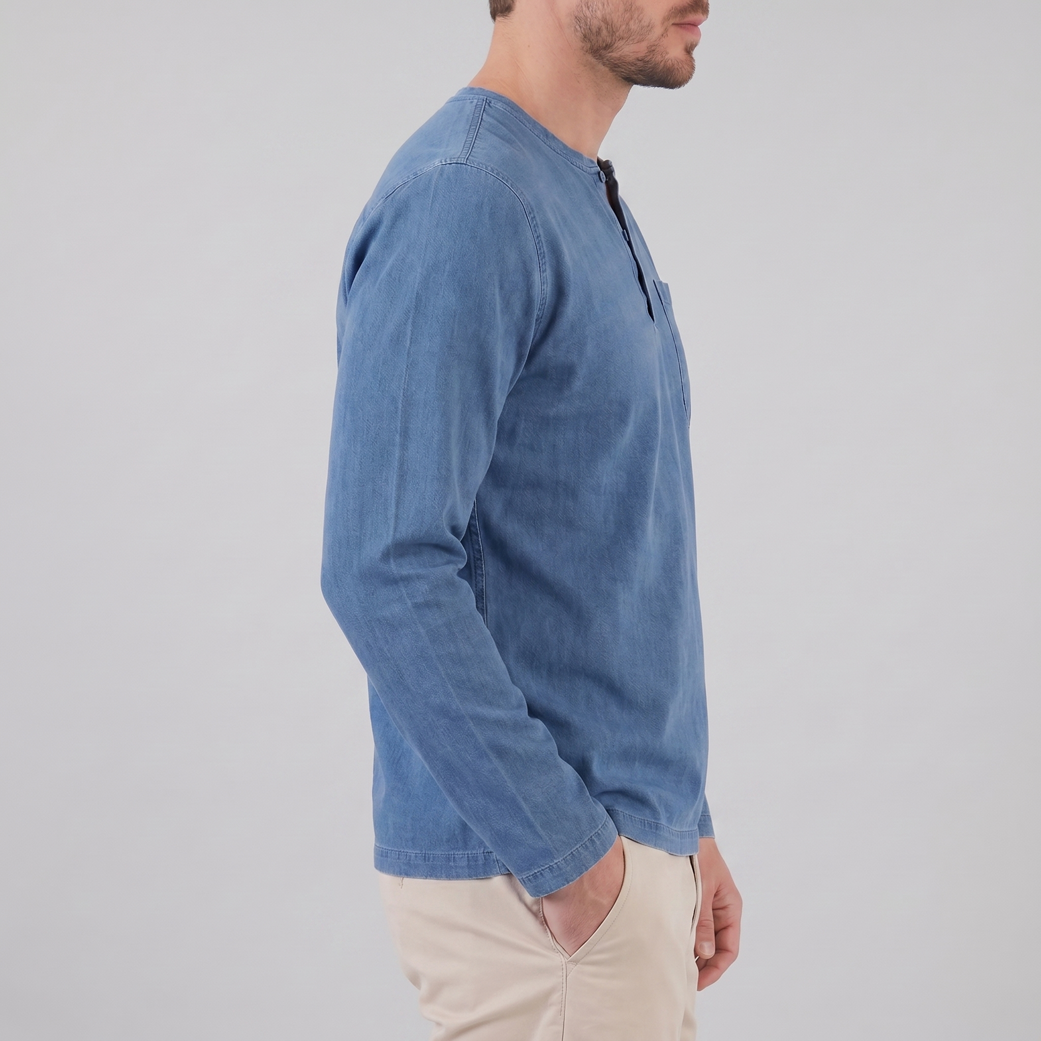 Herren Vintage Langarm Henleyhemd