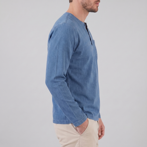 Herren Vintage Langarm Henleyhemd