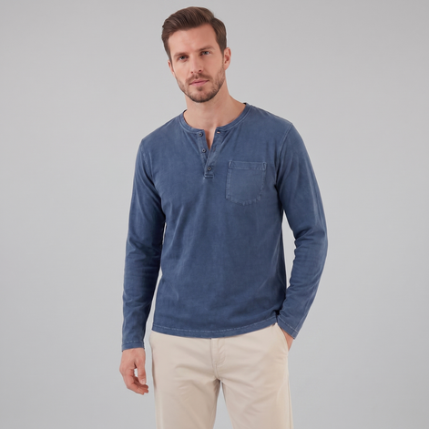 Herren Vintage Langarm Henleyhemd