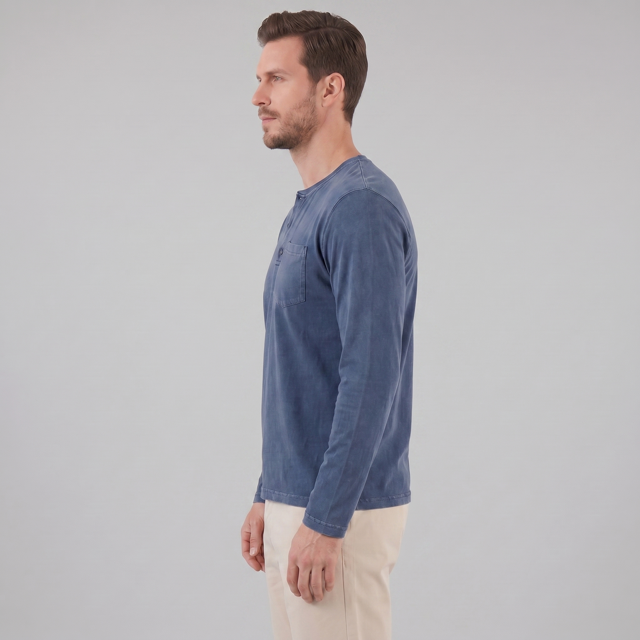 Herren Vintage Langarm Henleyhemd