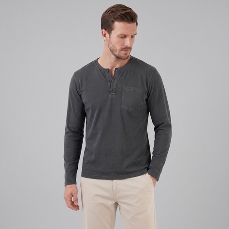 Herren Vintage Langarm Henleyhemd