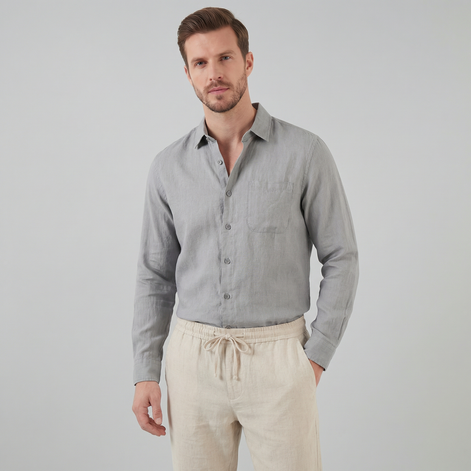 Herren Langarm Leinen Outfit Set
