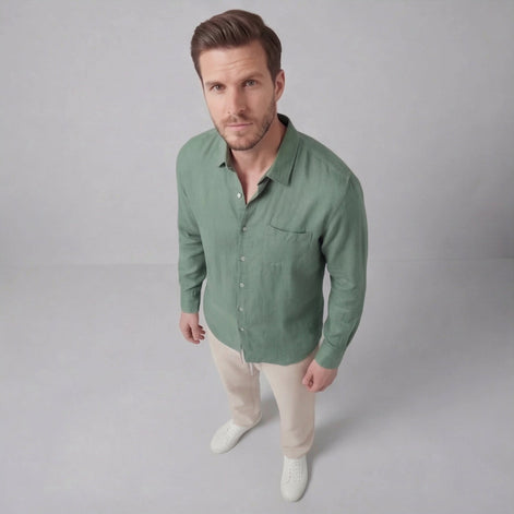 Herren Langarm Leinen Outfit Set