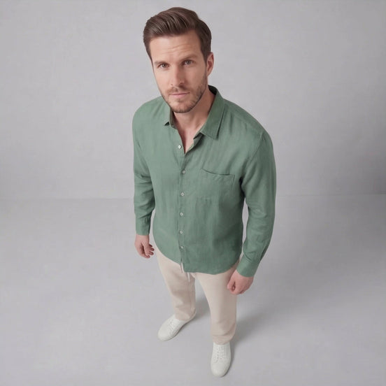 Herren Langarm Leinen Outfit Set