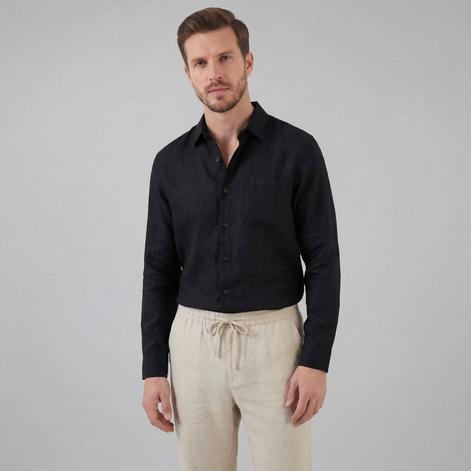Herren Langarm Leinen Outfit Set