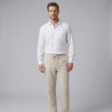 Herren Langarm Leinen Outfit Set