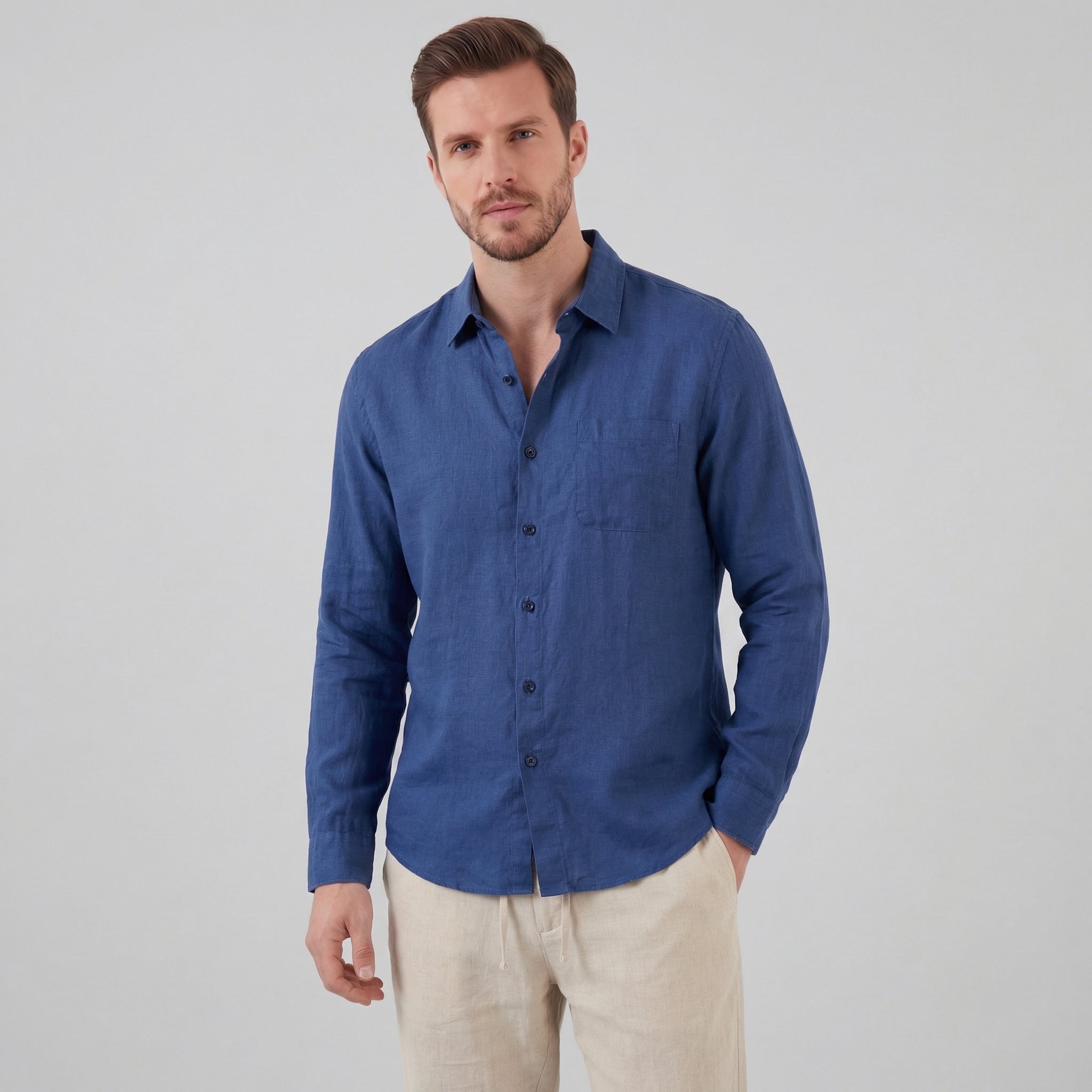 Herren Langarm Leinen Outfit Set