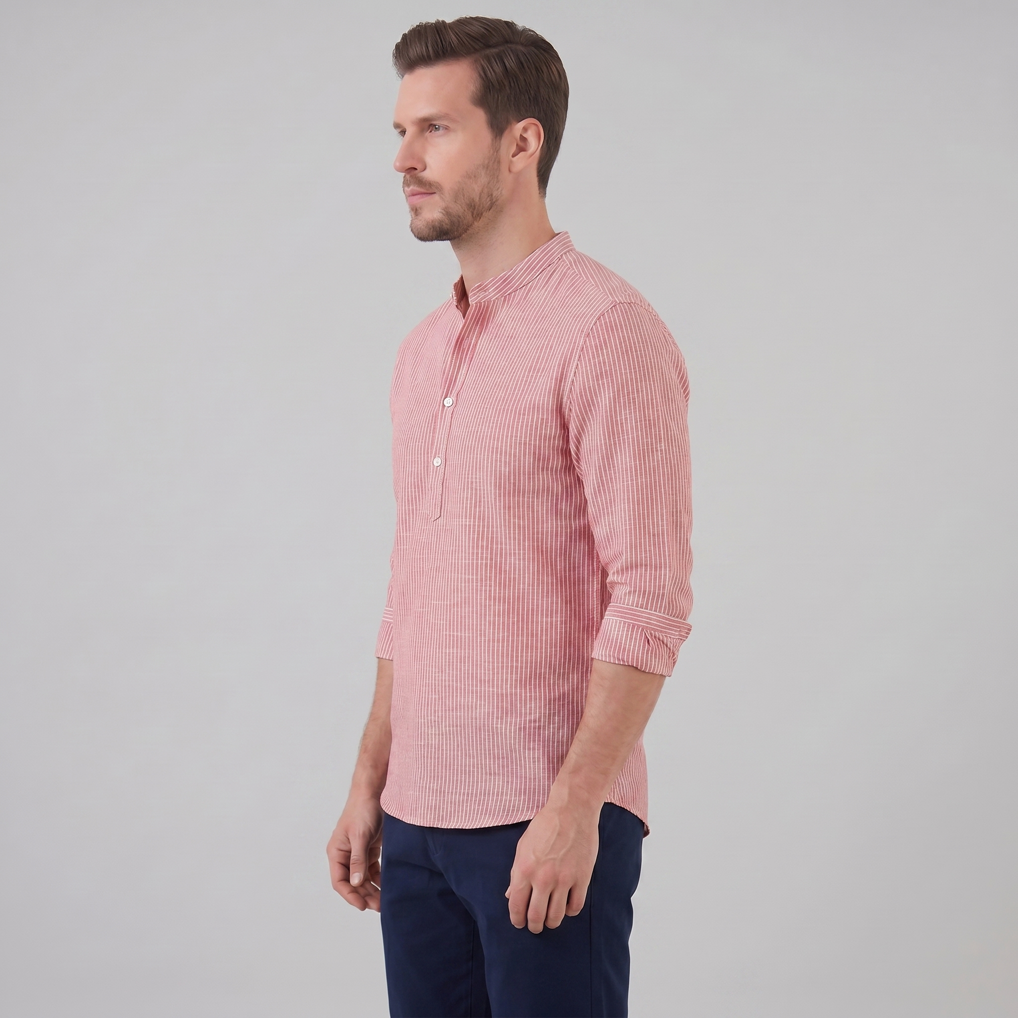Herren Langarm Henley Shirt mit Streifen