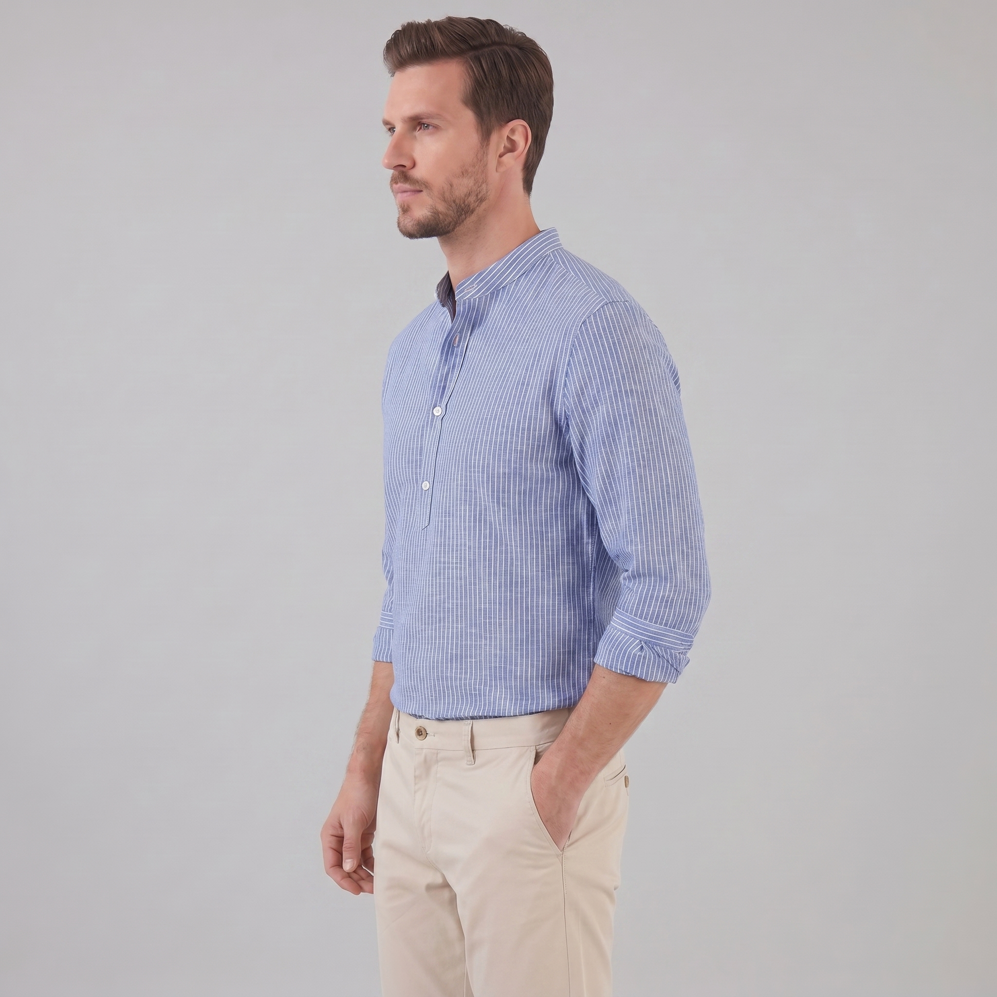 Herren Langarm Henley Shirt mit Streifen