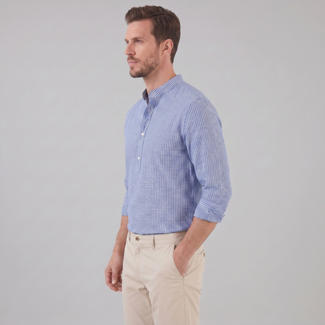 Herren Langarm Henley Shirt mit Streifen