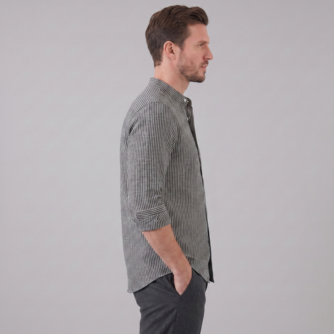 Herren Langarm Henley Shirt mit Streifen