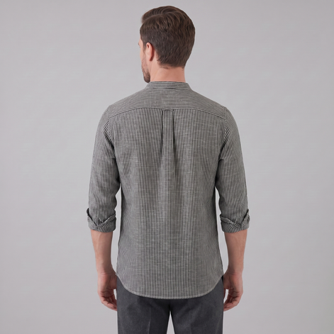 Herren Langarm Henley Shirt mit Streifen