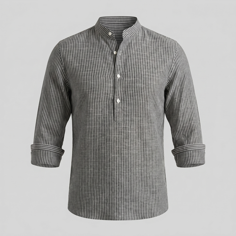 Herren Langarm Henley Shirt mit Streifen