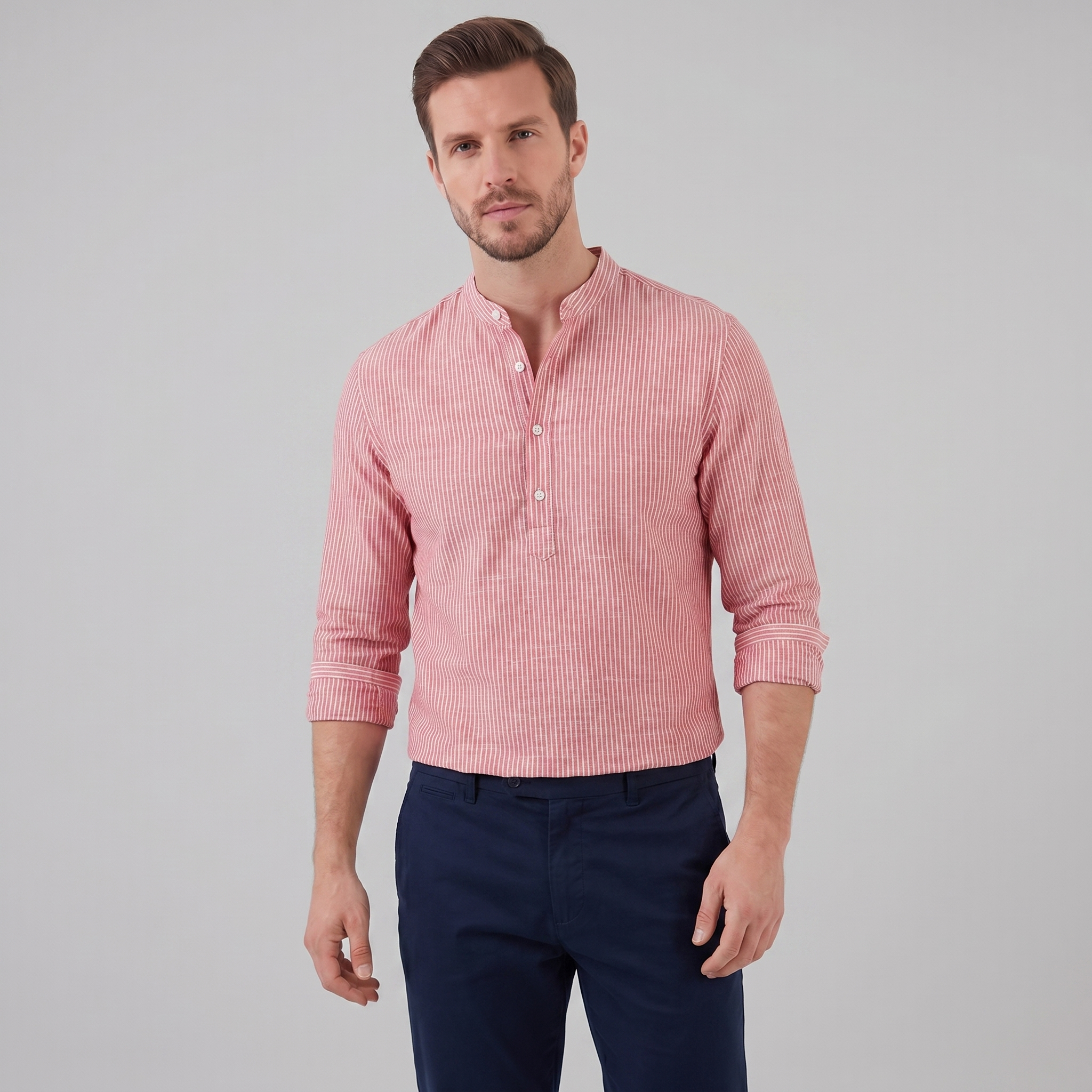 Herren Langarm Henley Shirt mit Streifen