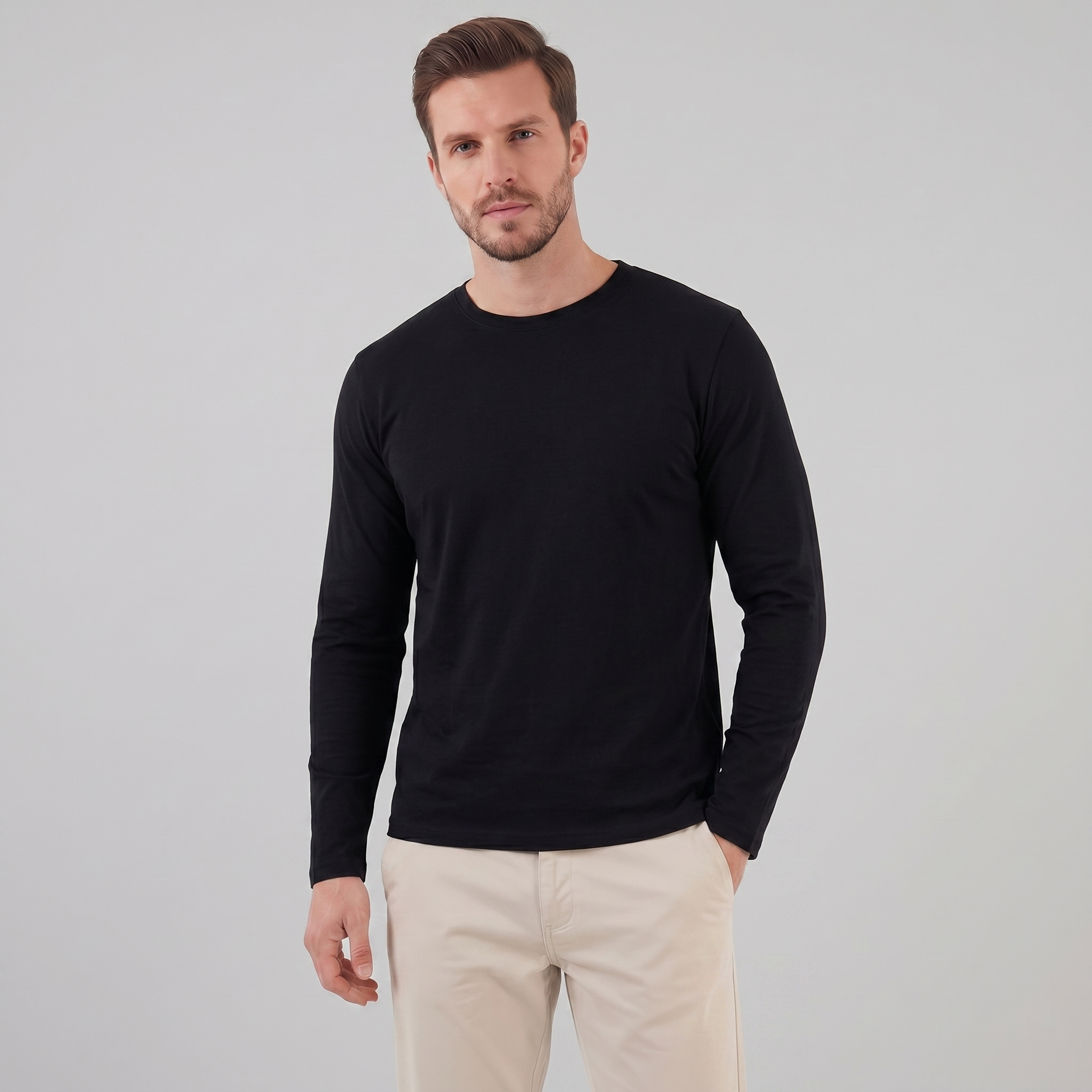 Herren Langarm Rundhals Pullover