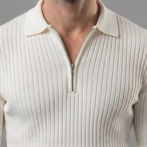 Herren Langärmliger Reißverschluss Polo Pullover