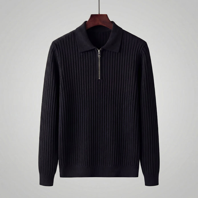 Herren Langärmliger Reißverschluss Polo Pullover