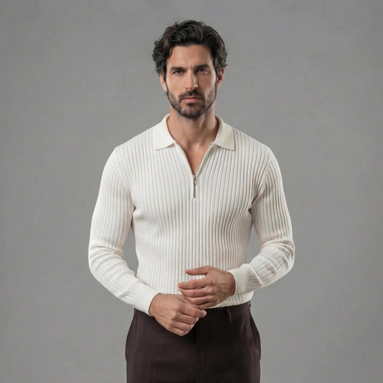 Herren Langärmliger Reißverschluss Polo Pullover
