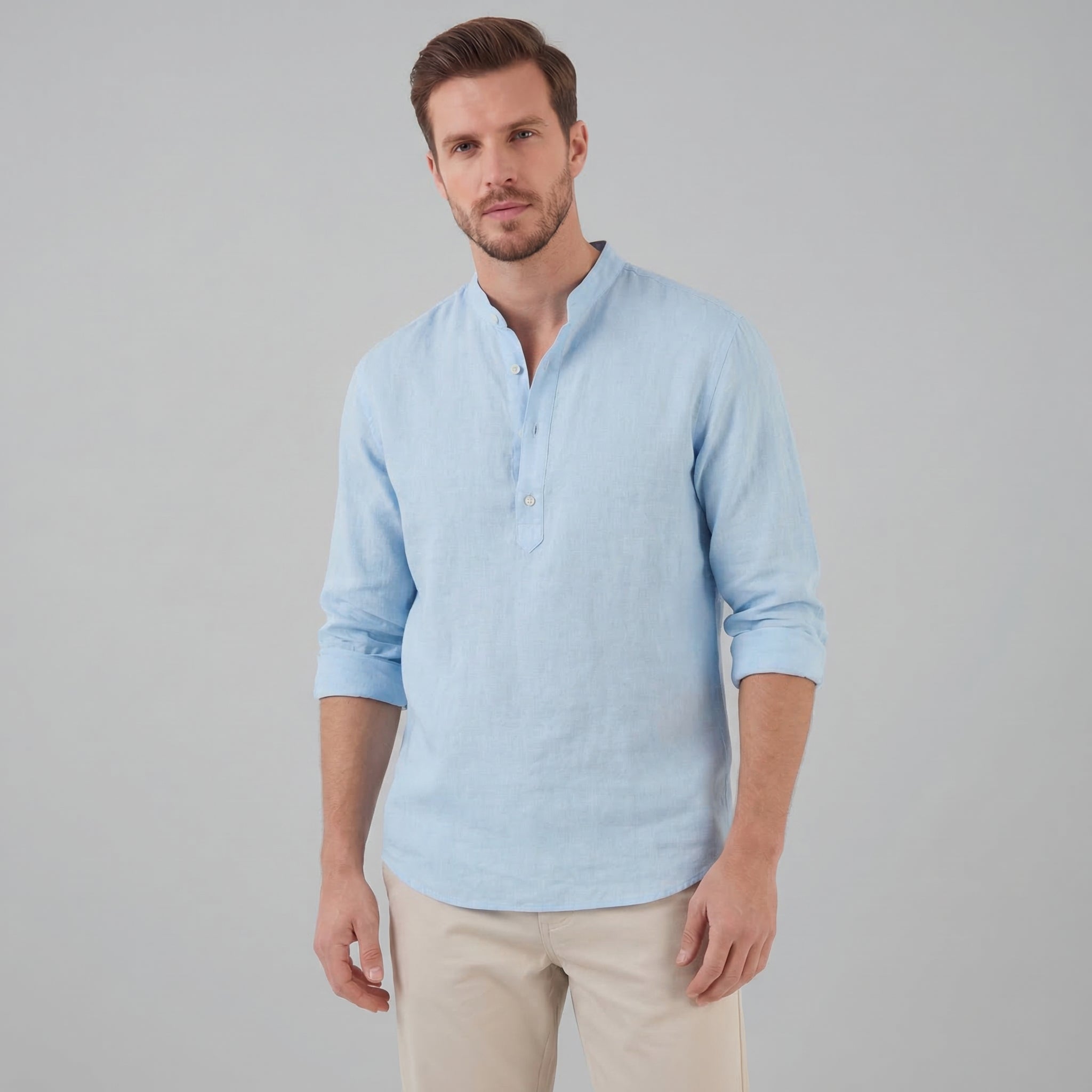 Herren Locker Geschnittenes Henley Hemd Mit Kragen