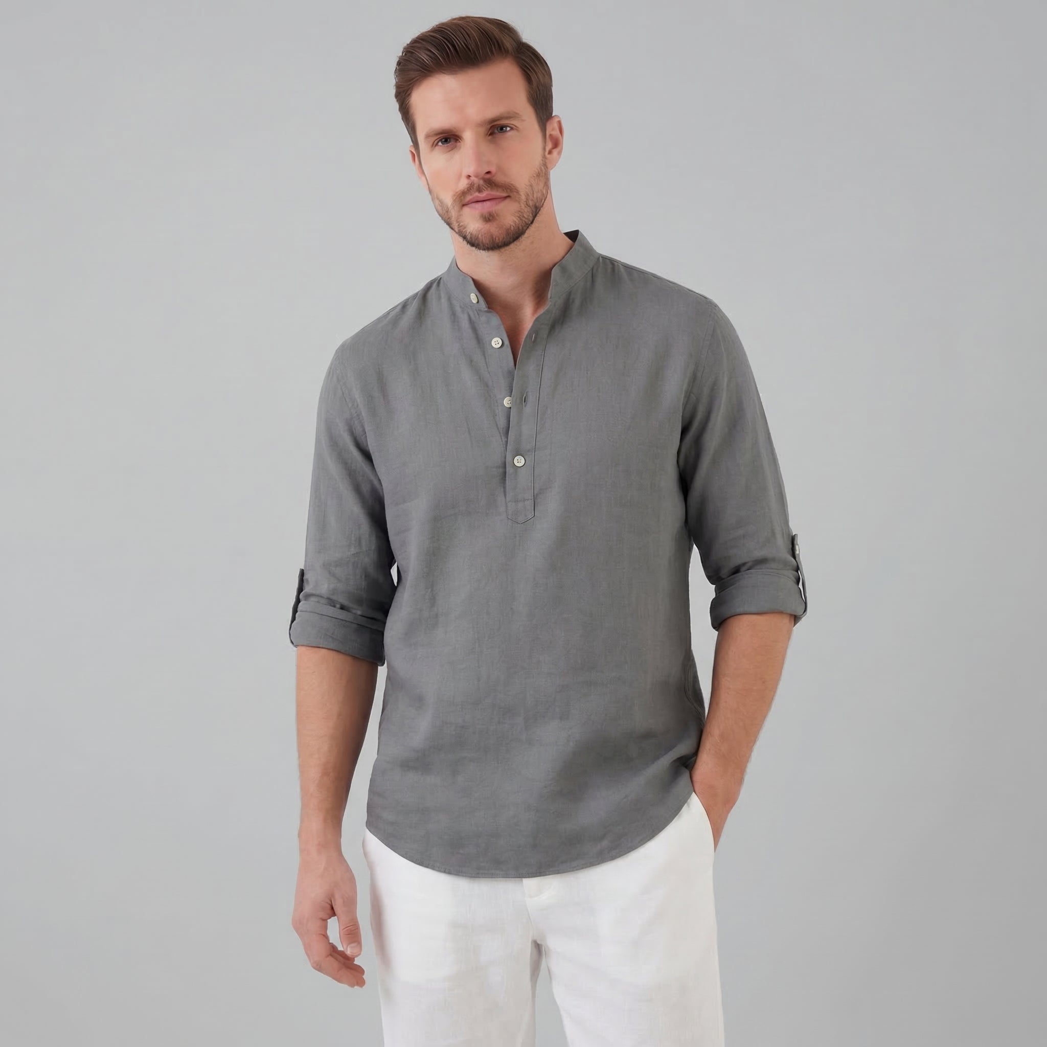 Herren Locker Geschnittenes Henley Hemd Mit Kragen