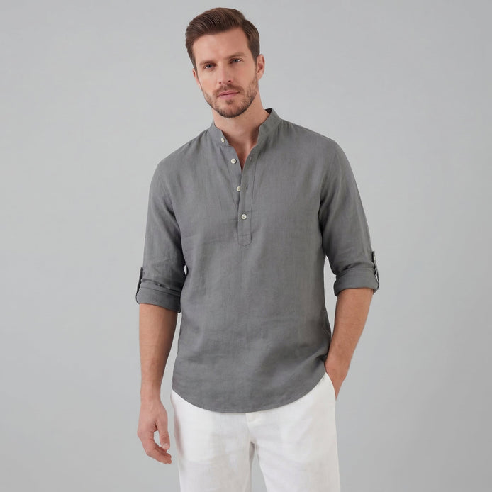Herren Locker Geschnittenes Henley Hemd Mit Kragen