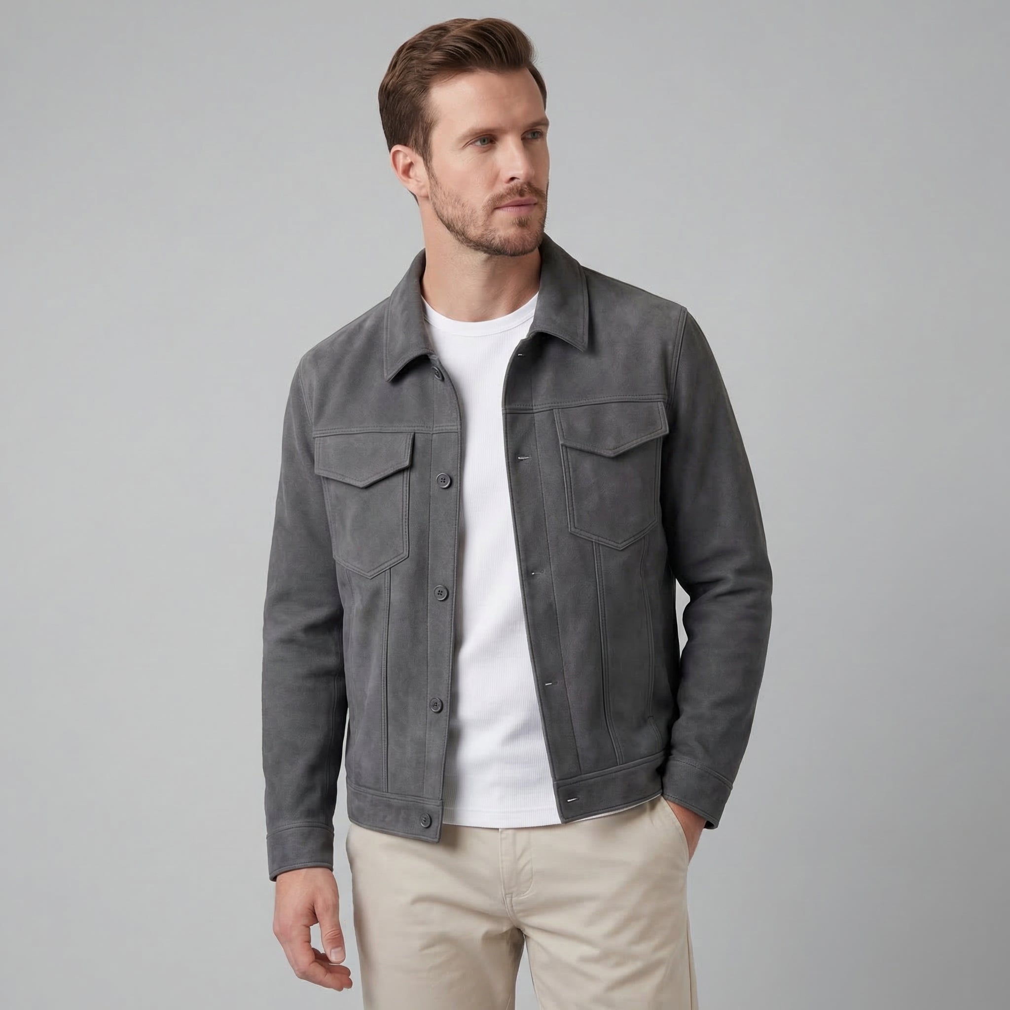 Herren Minimalistische Jacke Mit Knopfverschluss