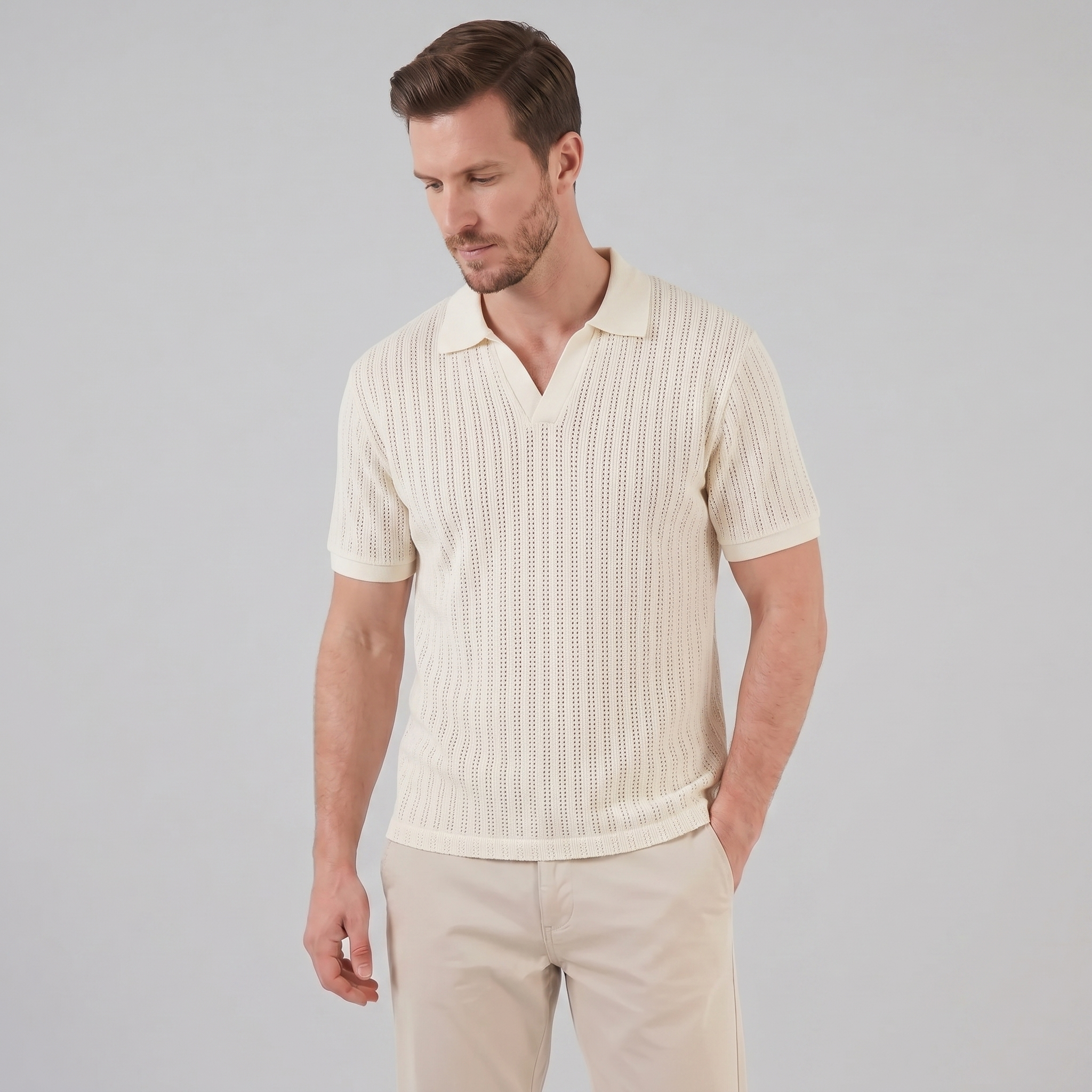 Herren Sommer Polohemd Mit Offenem Kragen