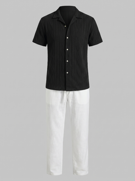 Herren Offenes Strickhemd Und Hose Set