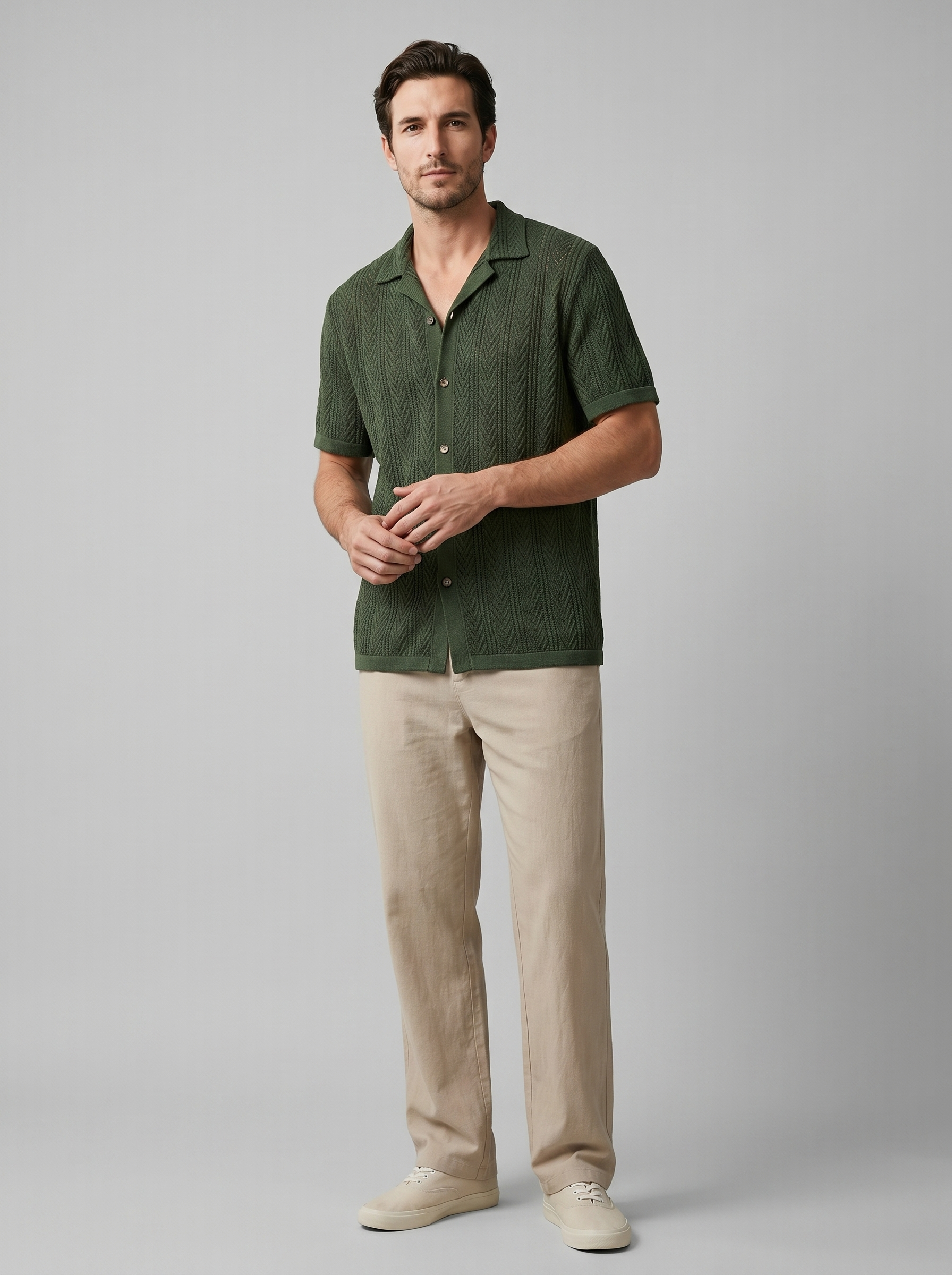 Herren Offenes Strickhemd Und Hose Set