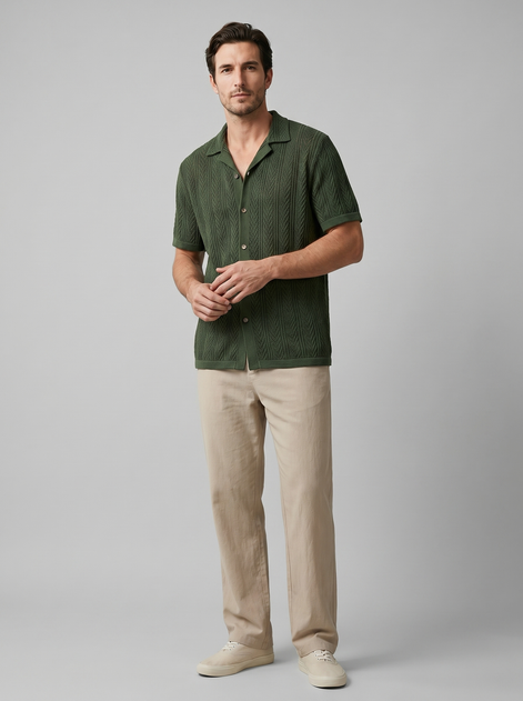 Herren Offenes Strickhemd Und Hose Set