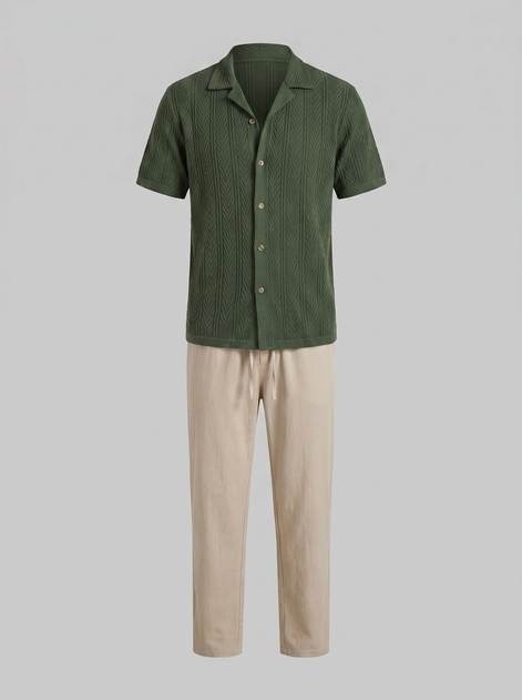 Herren Offenes Strickhemd Und Hose Set