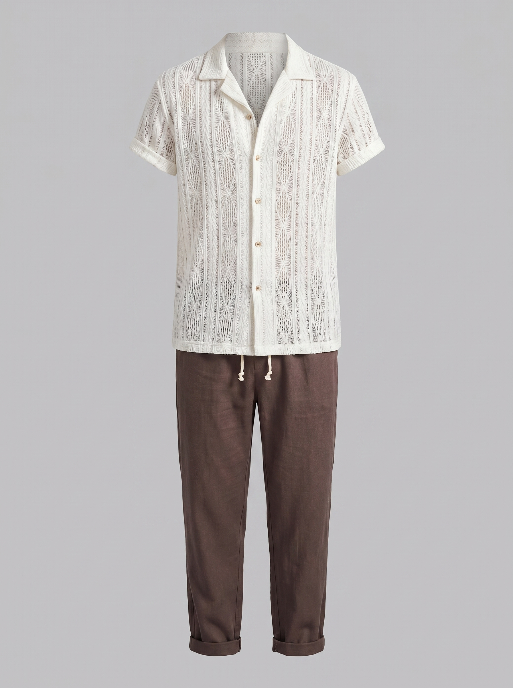 Herren Offenes Strickhemd Und Hose Set