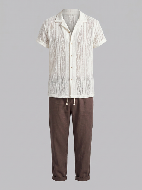 Herren Offenes Strickhemd Und Hose Set