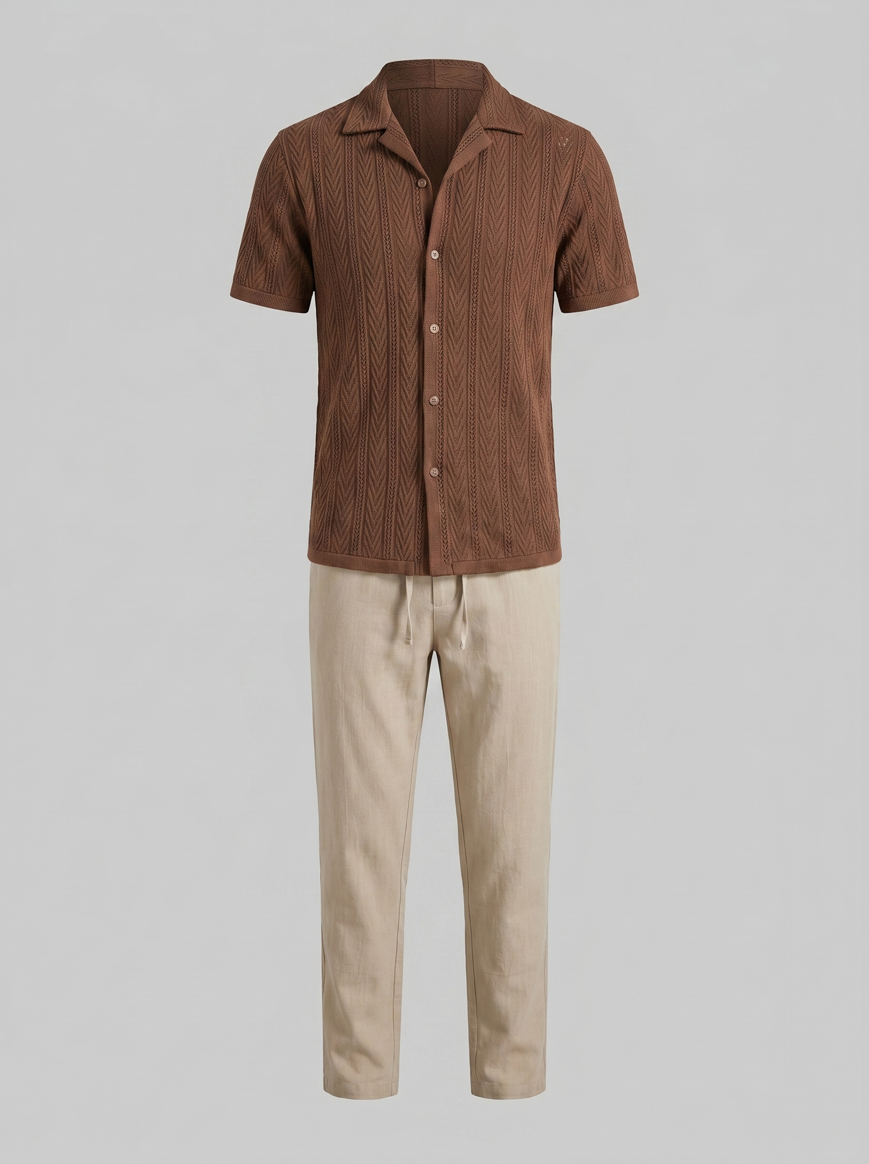 Herren Offenes Strickhemd Und Hose Set