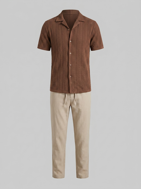 Herren Offenes Strickhemd Und Hose Set