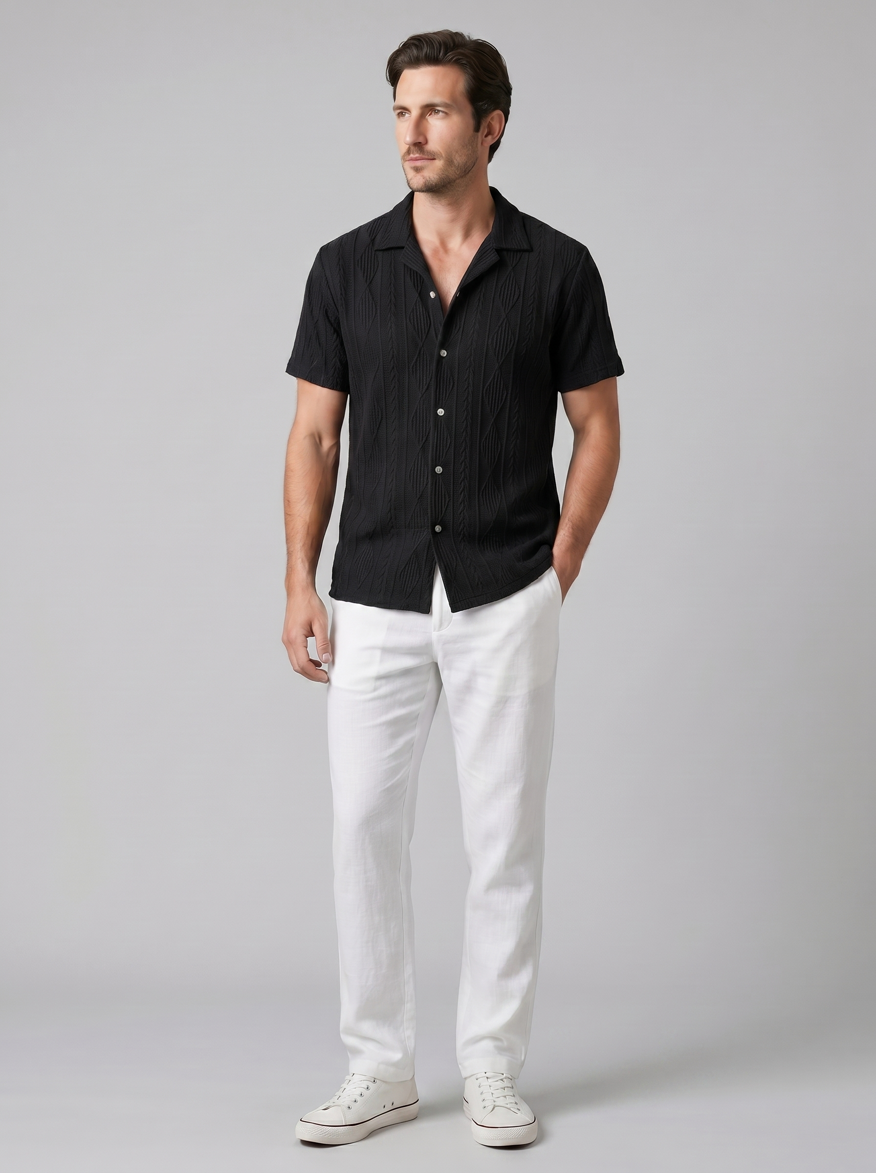 Herren Offenes Strickhemd Und Hose Set