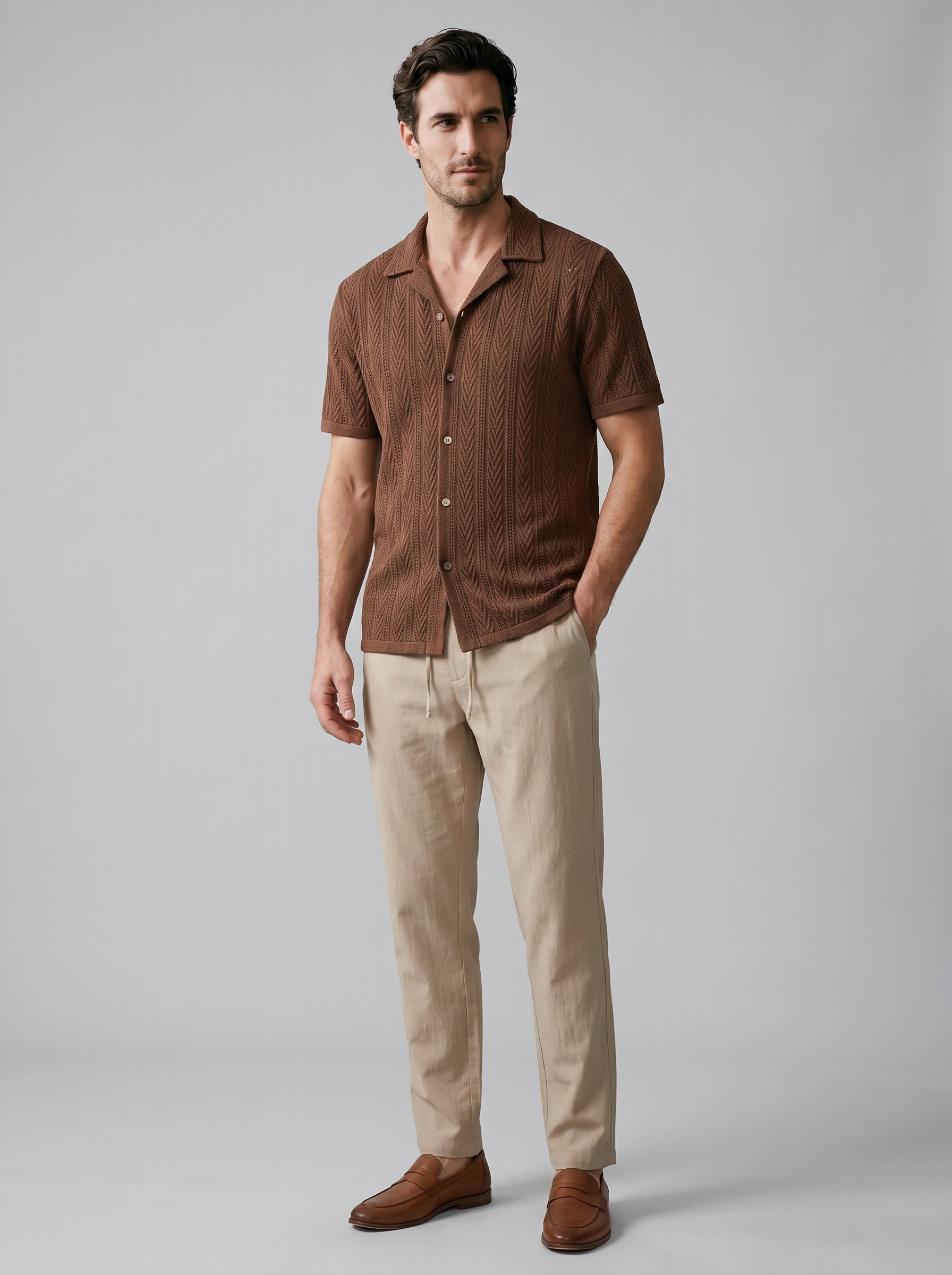 Herren Offenes Strickhemd Und Hose Set