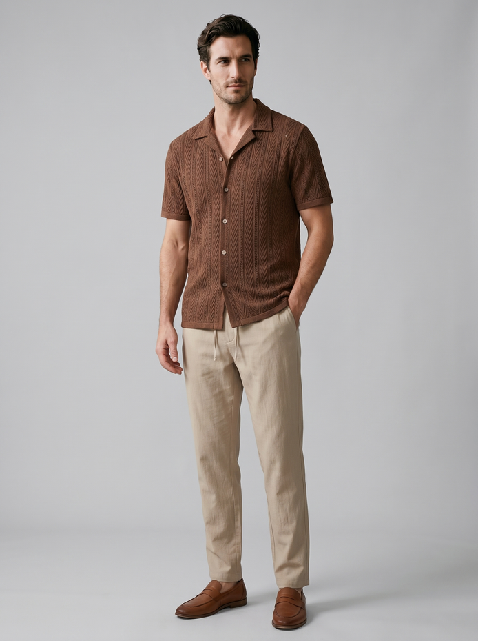 Herren Offenes Strickhemd Und Hose Set