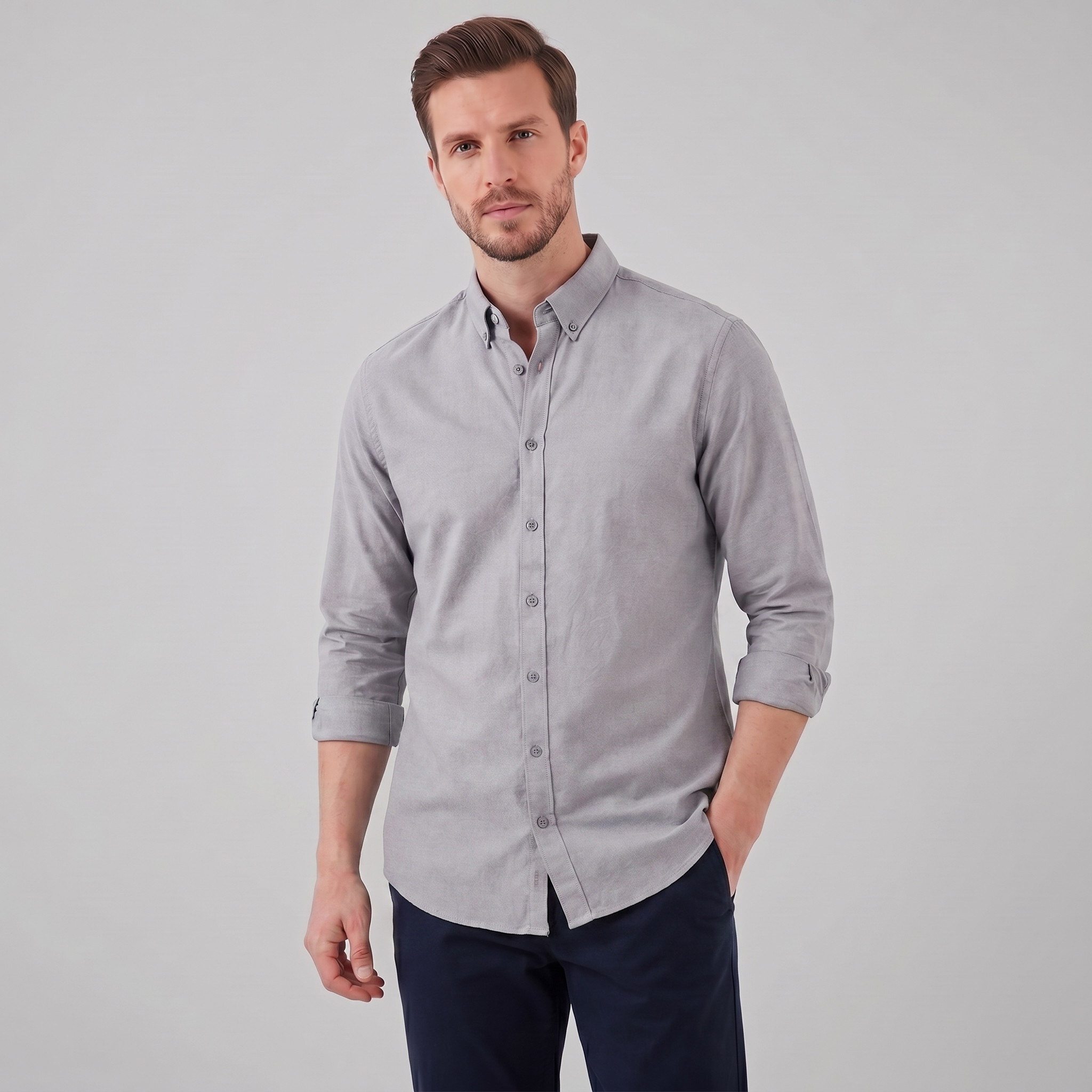 Herren Oxford Hemd Mit Button-Down Kragen
