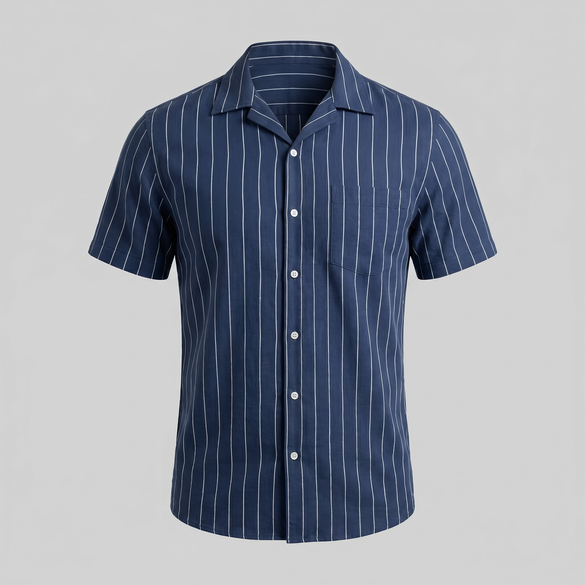 Herren Pinstripe Kurzarm Camp Hemd