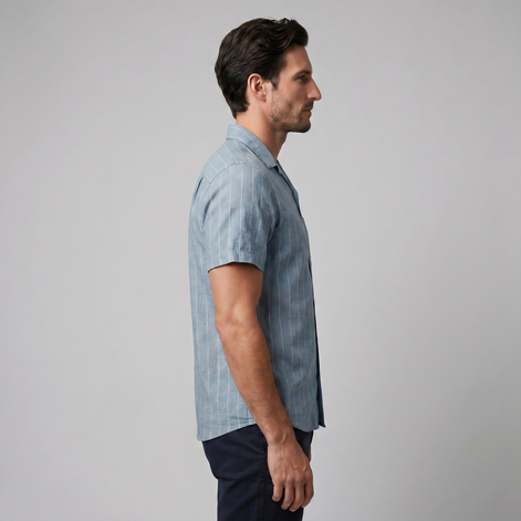 Herren Pinstripe Kurzarm Camp Hemd