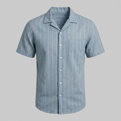 Herren Pinstripe Kurzarm Camp Hemd